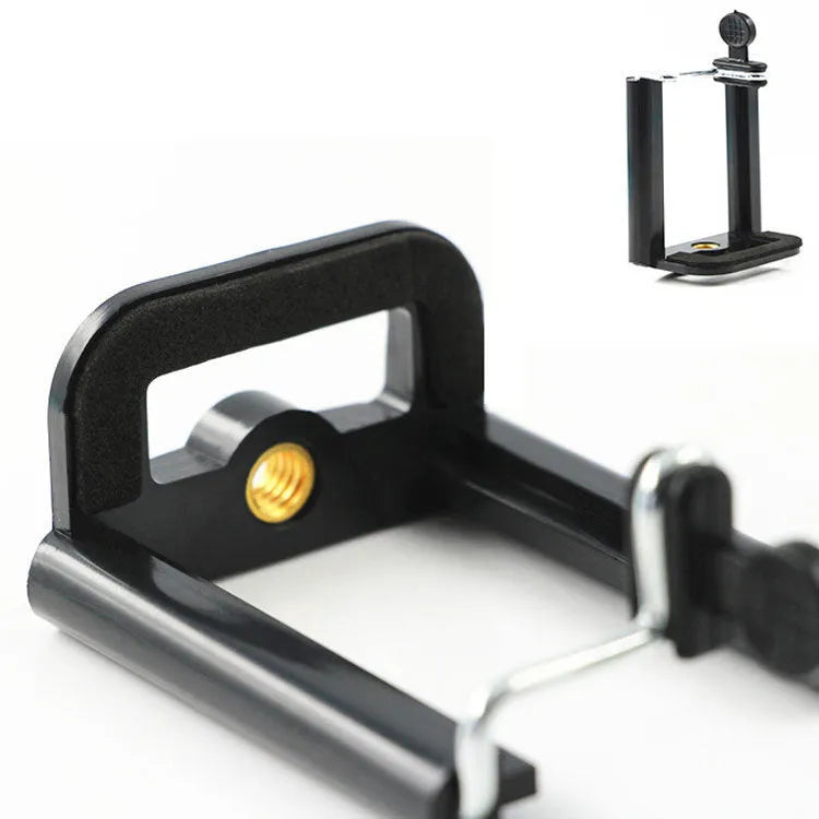 Black plastic mobile phone clip bracket for mounting smartphones on flexible hose arms