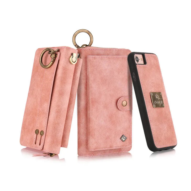 Black detachable wallet case for iPhone 6 Plus 7 Plus 8 Plus with belt clip