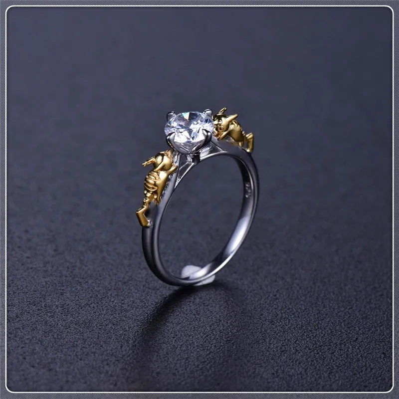 Copper crown cosplay ring with black gold finish and crystal details.