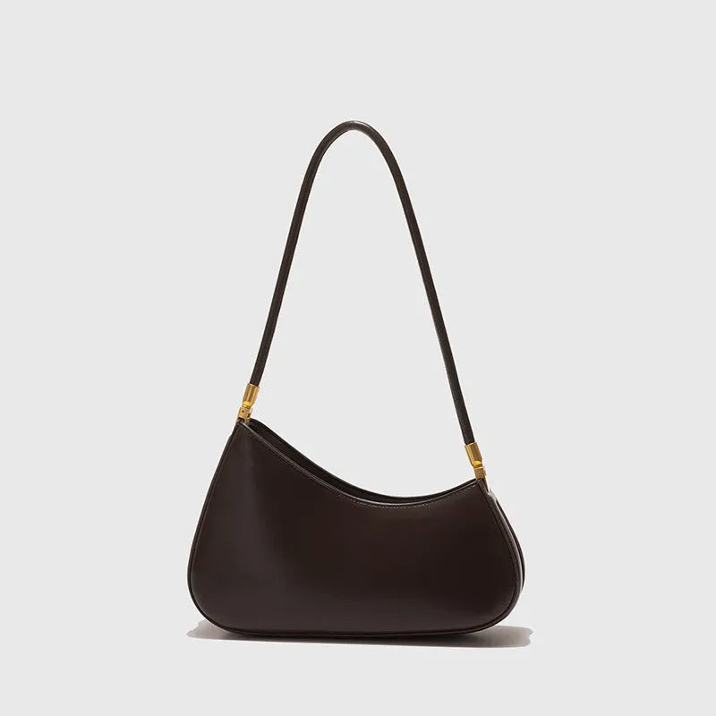 Women's oval-shaped PU leather underarm handbag in multiple colours with sandwich pocket design