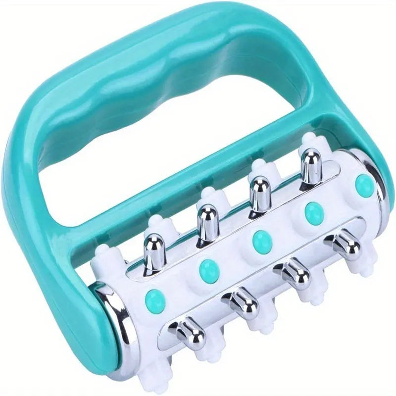 Mini plastic cellulite massager roller in blue with ergonomic grip for deep tissue massage