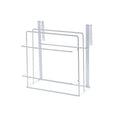 Double-layer iron kitchen storage rack holding towels and chopping board, black finish, wall mounted