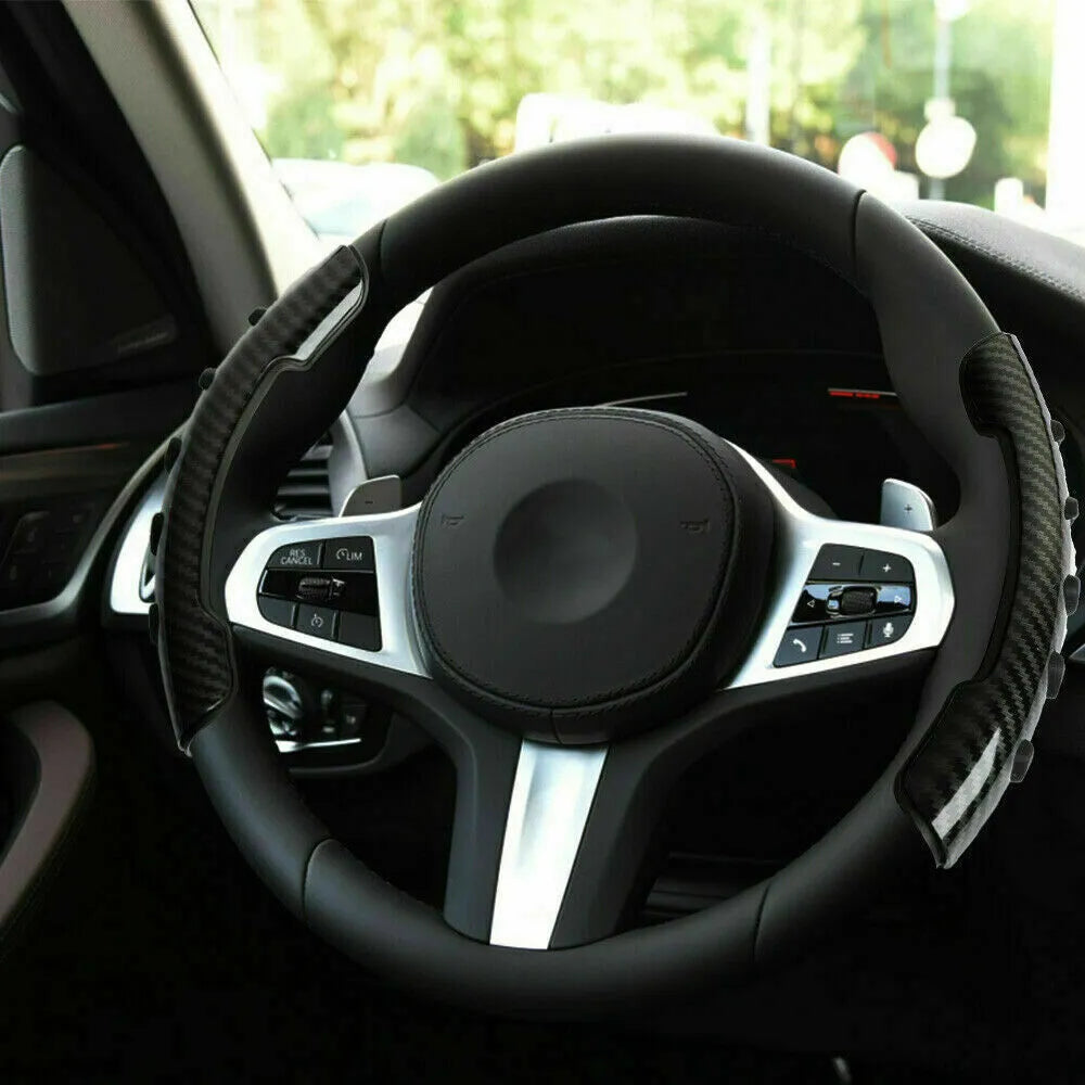 Carbon fibre black fibre steering wheel anti-slip sleeve showing 38cm diameter