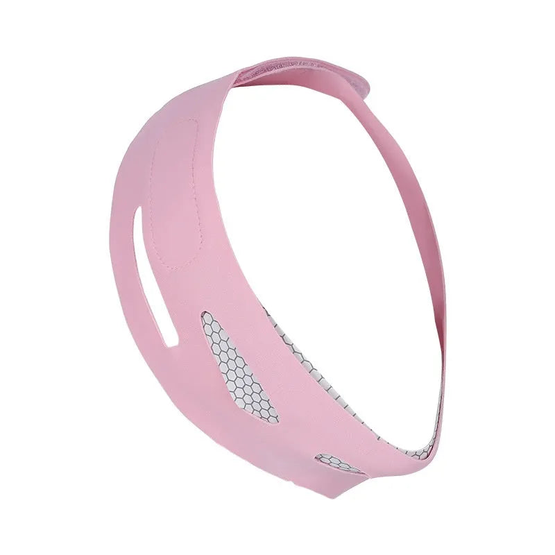 Pink and black elastic V face bandage for facial contouring with adjustable tension support
