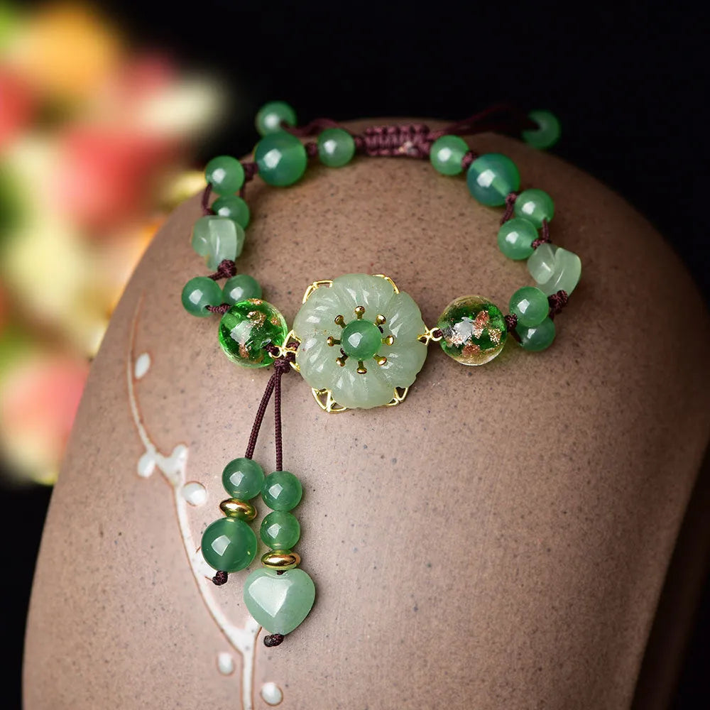 Hand-woven bracelet Chinese style auspicious patterns flower shape mixed material women's accessory