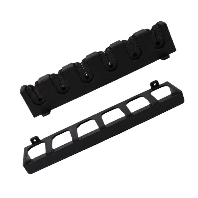 ABS plastic wall mounted fishing rod holder in upright and horizontal styles with black screws
