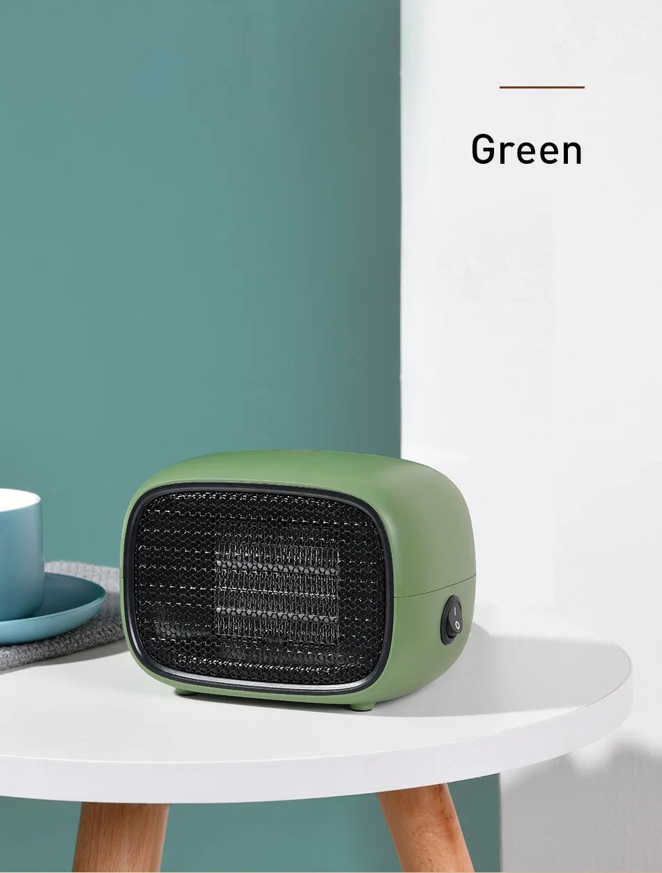 Green, white or yellow mini ceramic heater with compact design for small space heating