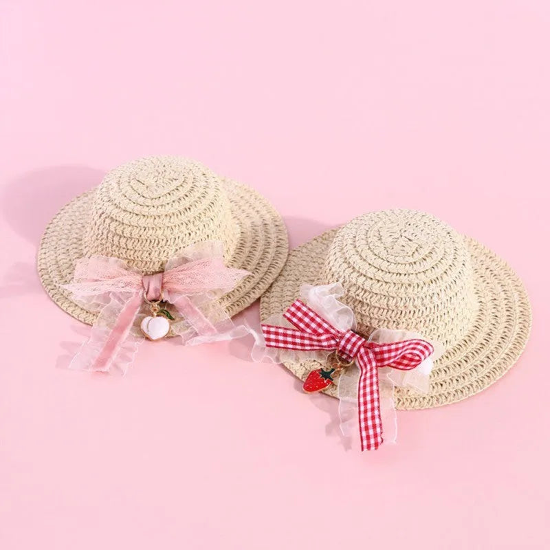Handmade adjustable bowknot paper hat for a dog or cat, shown in a cartoon style.