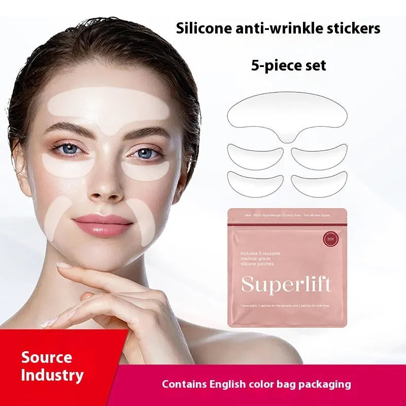5-piece set of clear silicone anti-wrinkle face stickers for wrinkle removal and prevention weighing 26.8g