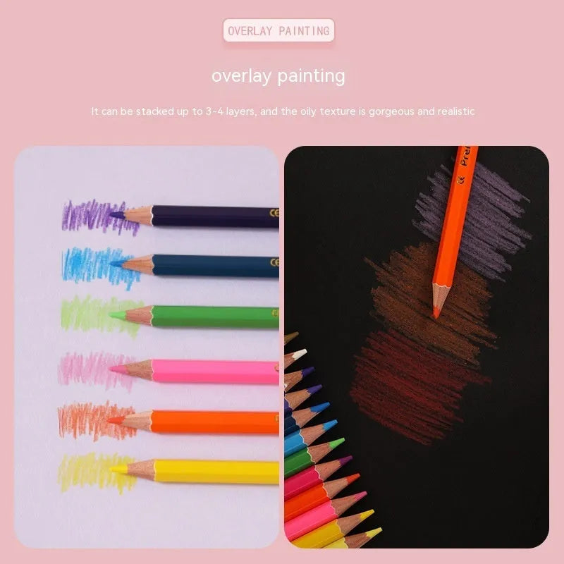 Wooden colour pencil set with double-headed brushes in organised colour selection