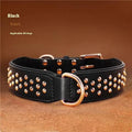 Leather dog collar with anti-bite rivets in black, chocolate, or pink colour options