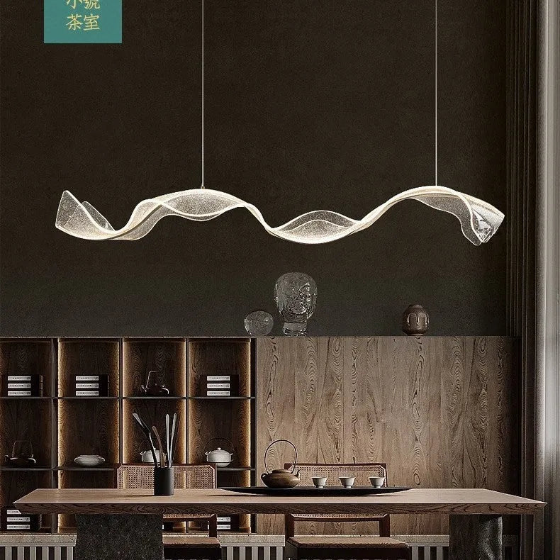 Creative ribbon iron chandelier 100CM length with three light colour options for dining room restaurant bar counter lighting