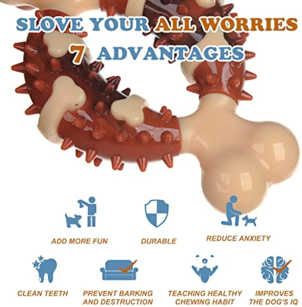 Natural rubber bone-shaped dog chew toy for teeth grinding in two size options