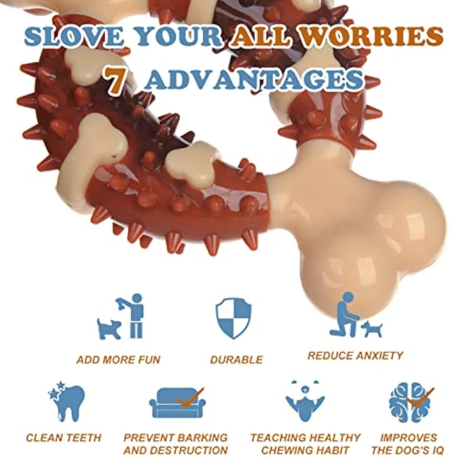 Natural rubber bone-shaped dog chew toy for teeth grinding in two size options