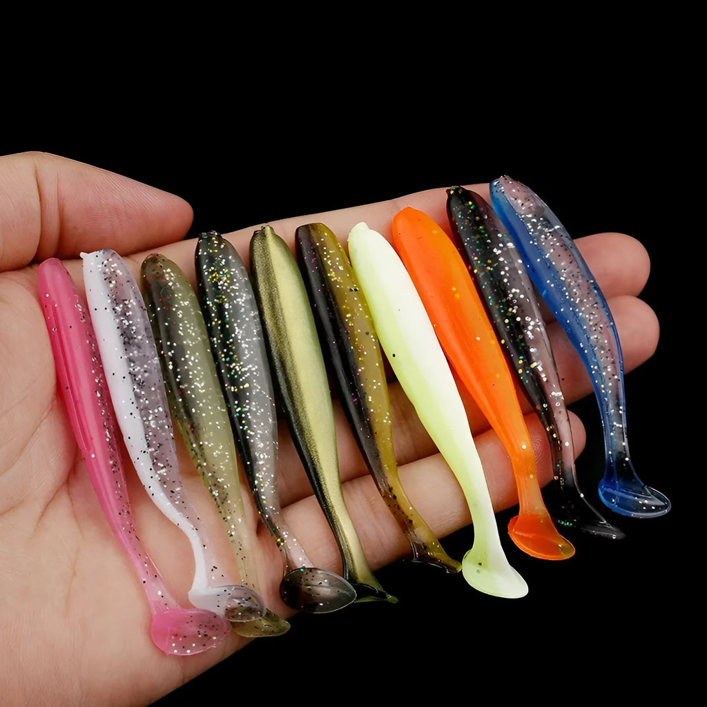 7cm soft plastic fishing lure with two-tone colour and T-tail design for freshwater predator species
