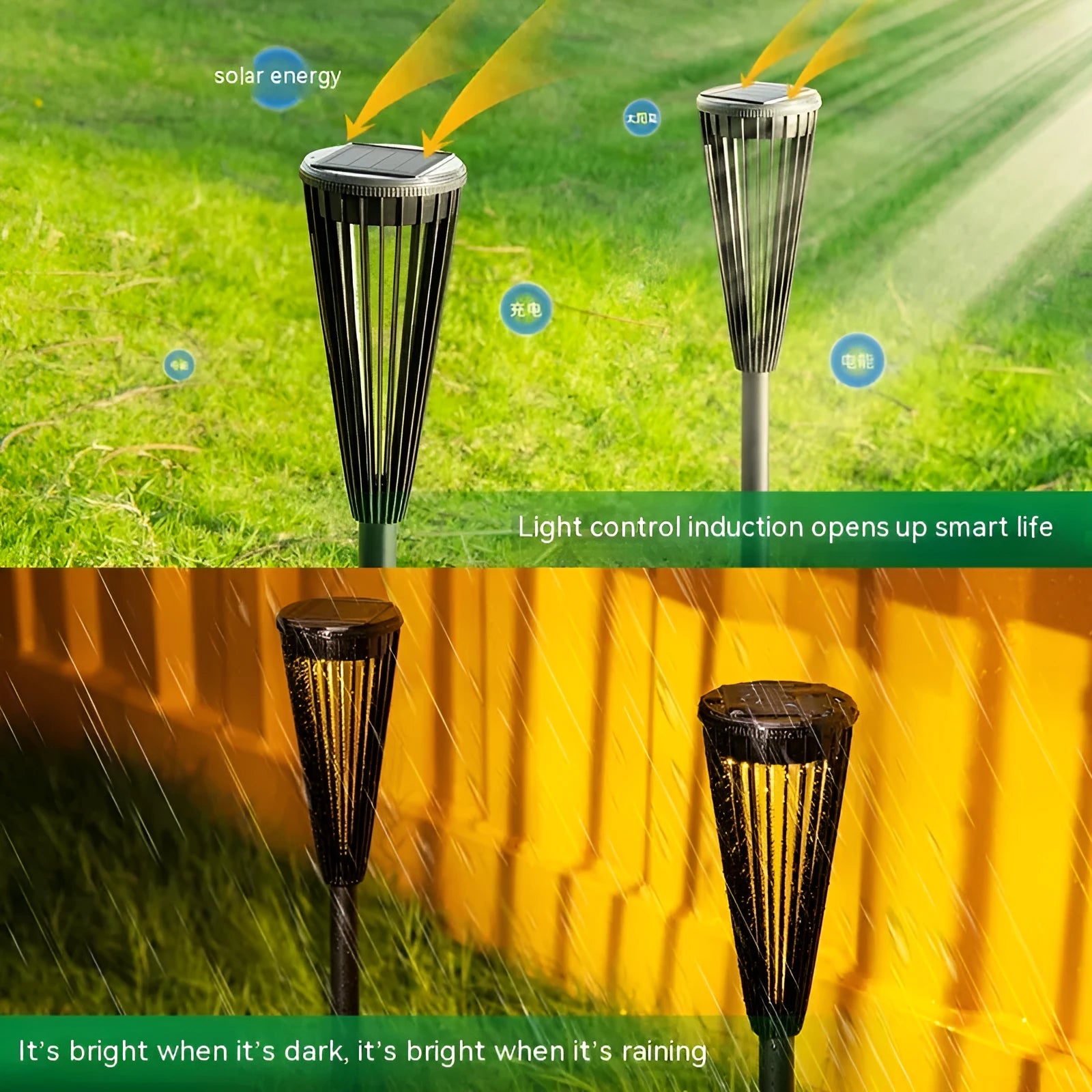 Flower-shaped solar ground lamp with platinum finish, 9cm by 45cm, IP65 waterproof for garden pathways