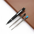 Full metal black portable rollerball pen with 0.7mm refill and two extra refills