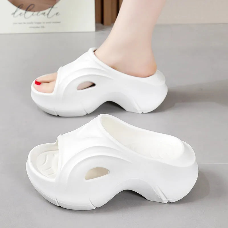 Women's thick-soled EVA beach slippers in white, black and rose red colours