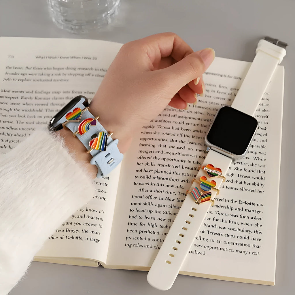 Cartoon rainbow love metal wall clock band for Apple Watch in simple style, colour BK446