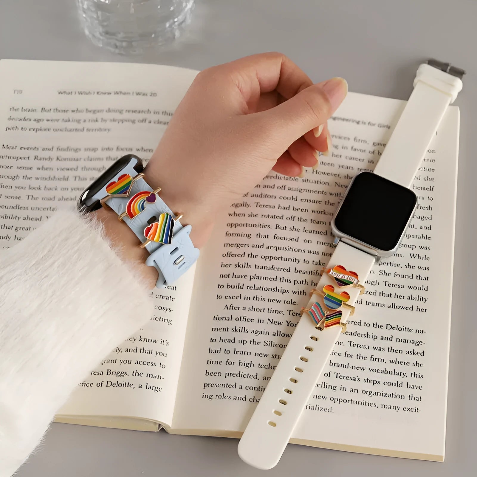 Cartoon rainbow love metal wall clock band for Apple Watch in simple style, colour BK446