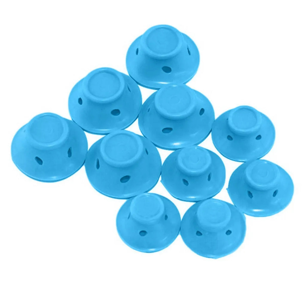 Set of ten soft silicone hair rollers in pink, blue, purple, and black, large 5cm and small 3.9cm diameter