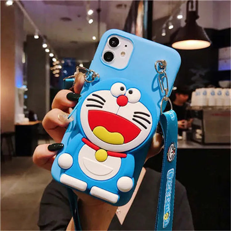 Cartoon camouflage silicone wallet case for Huawei phones showing built-in card slots on the back.