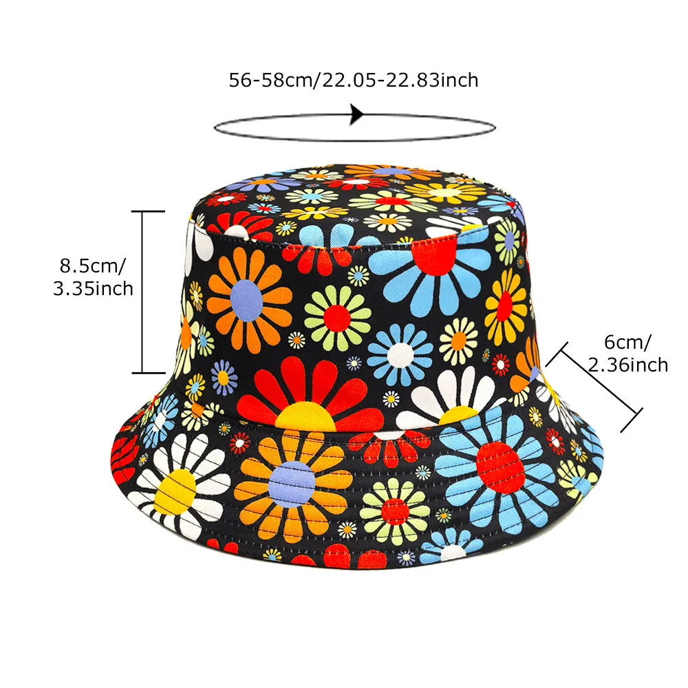 Flower pattern bucket sun hat with dome crown in polyester fabric
