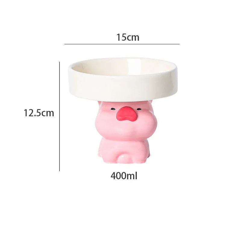Ceramic raised pet bowl with animal design for cats and small dogs