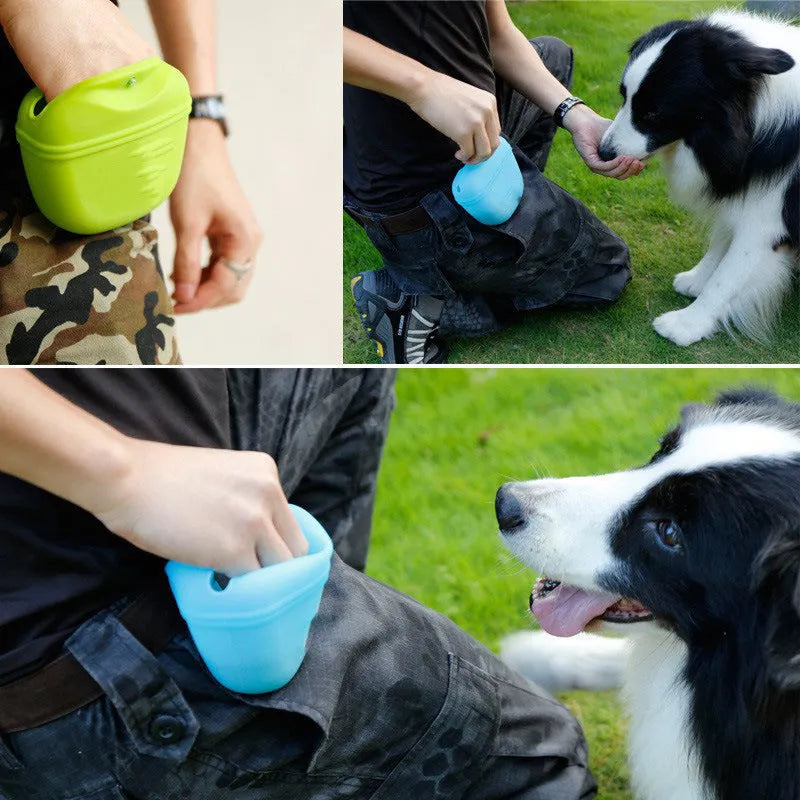 Silicone dog treat waist bag with belt clip in multiple colour options