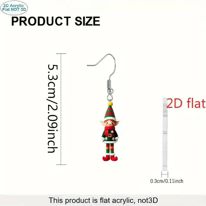 Handmade flat acrylic earrings with cartoon soldier design in Christmas style