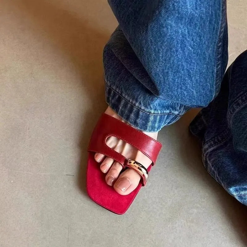 Plus size square head slippers in leather with rubber sole, shown in available colours