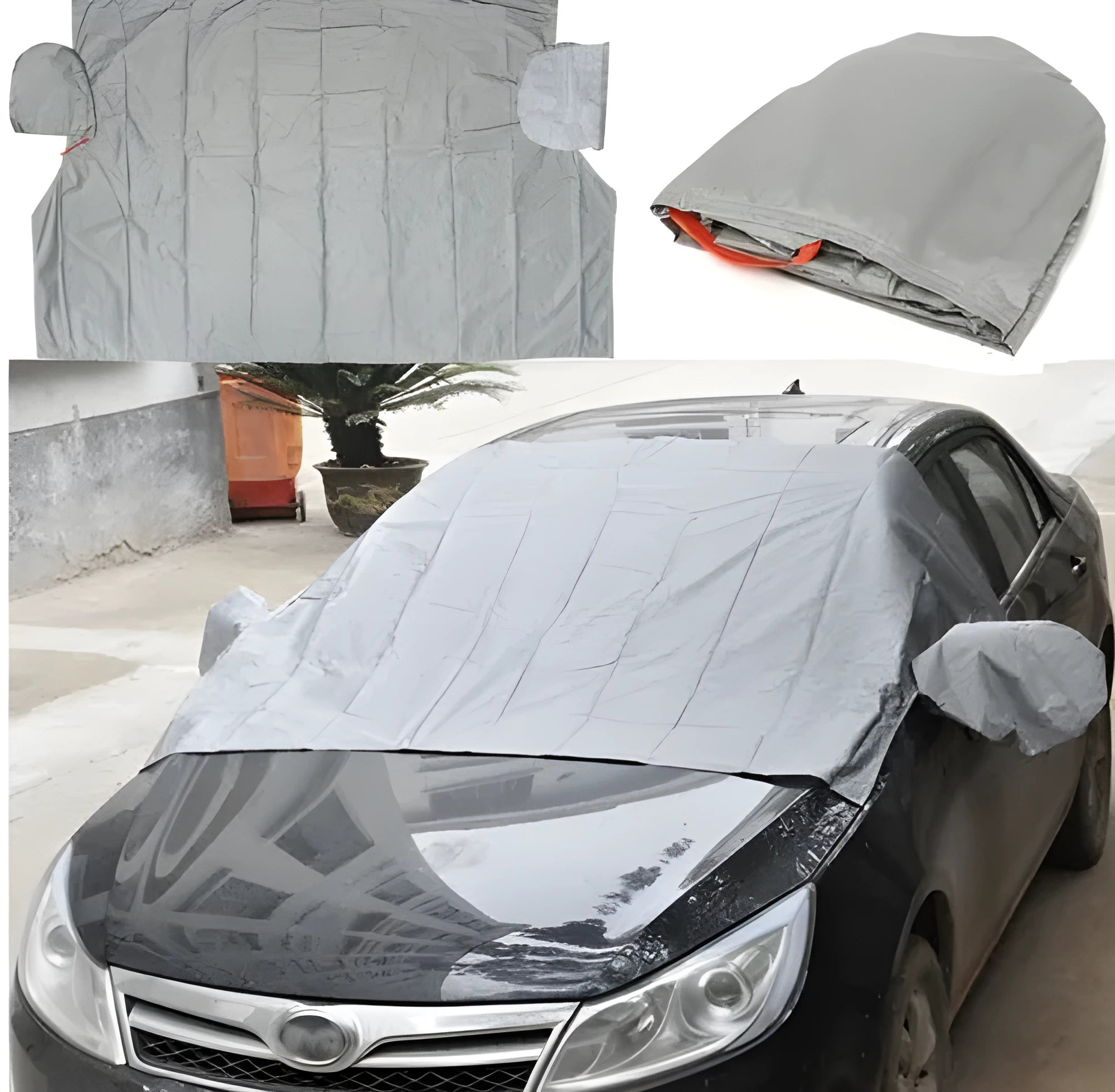 Grey magnetic car windshield cover 240x140cm with mirror covers for sun and snow protection