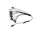 White PVC multi-function charging cable with spring drag design and multiple connectors