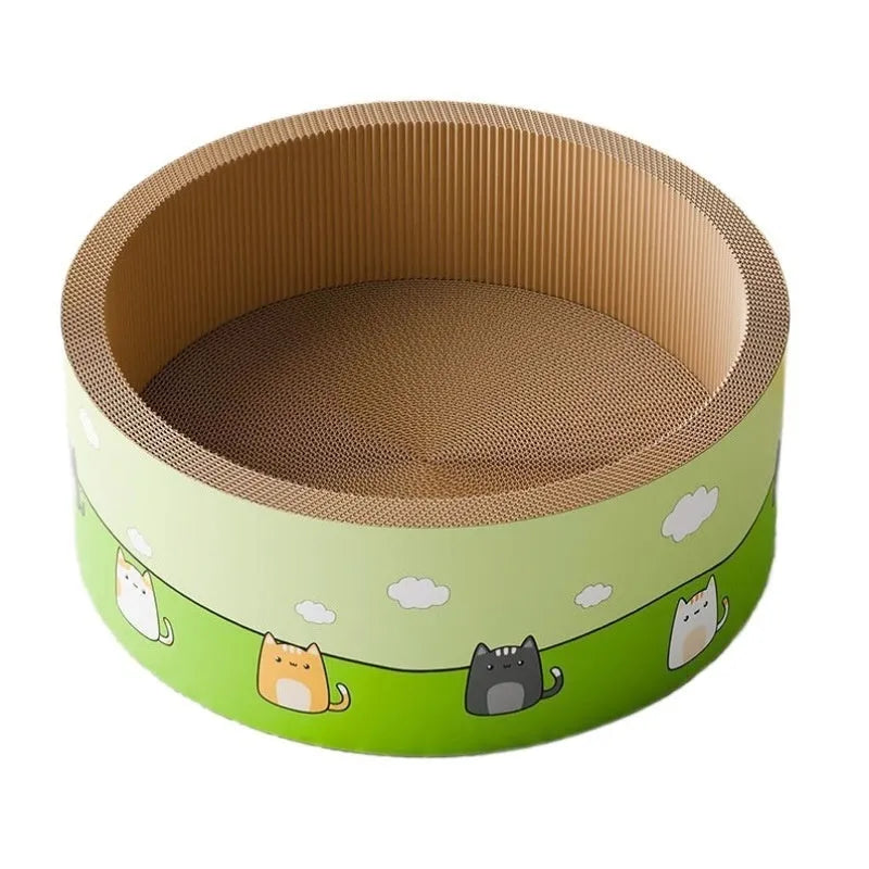 Large round cat scratch board with deepening pit design in corrugated paper, 45cm and 50cm size options