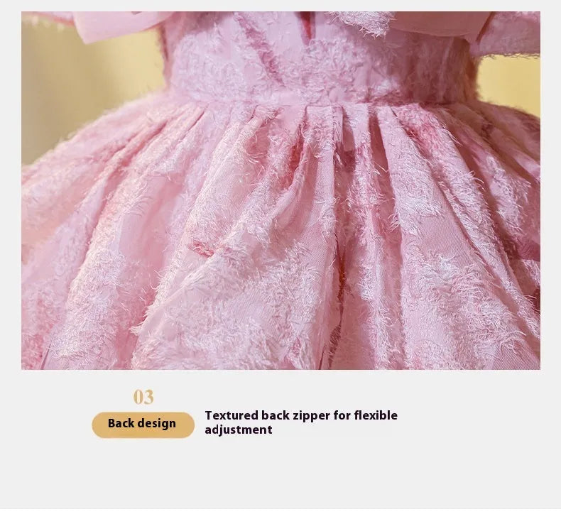 All-match off-shoulder girls' bowknot pettiskirt in pink cotton polyester for height 90-160cm