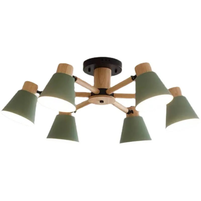Nordic Macaron ceiling lamp with ironwood construction and colourful pendant heads