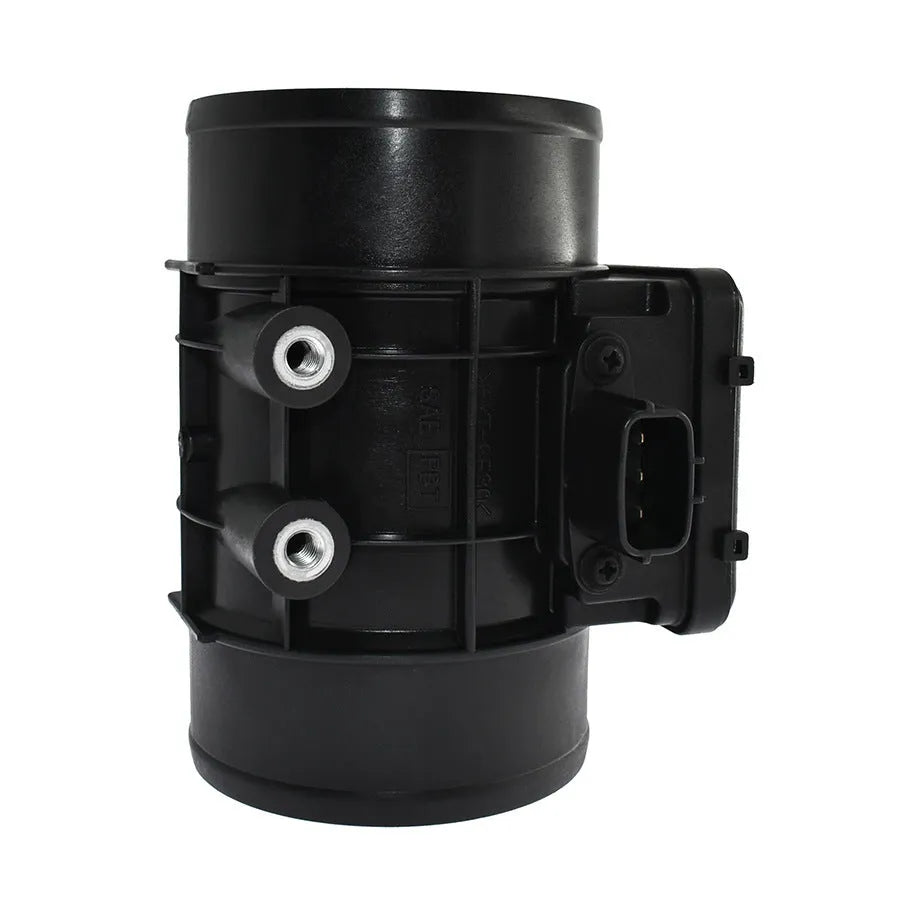 Black plastic automotive air flow meter with standard specifications for engine intake measurement