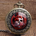 Classical retro ceramic pocket watch in bronze skull finish on a 37.5cm chain