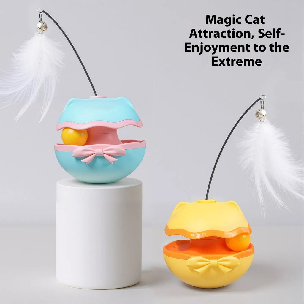 Electric cat toy tumbler teaser in yellow, blue or grey plastic with self-moving action