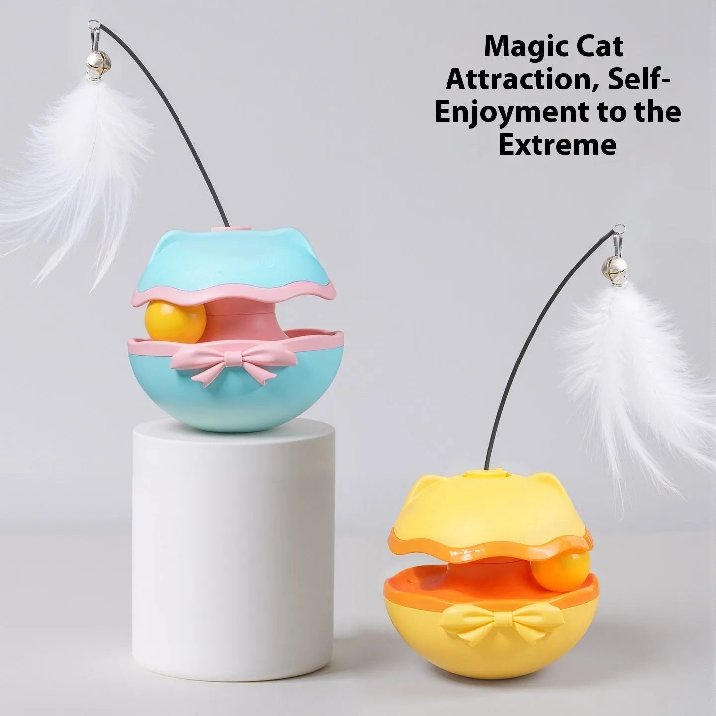 Electric cat toy tumbler teaser in yellow, blue or grey plastic with self-moving action