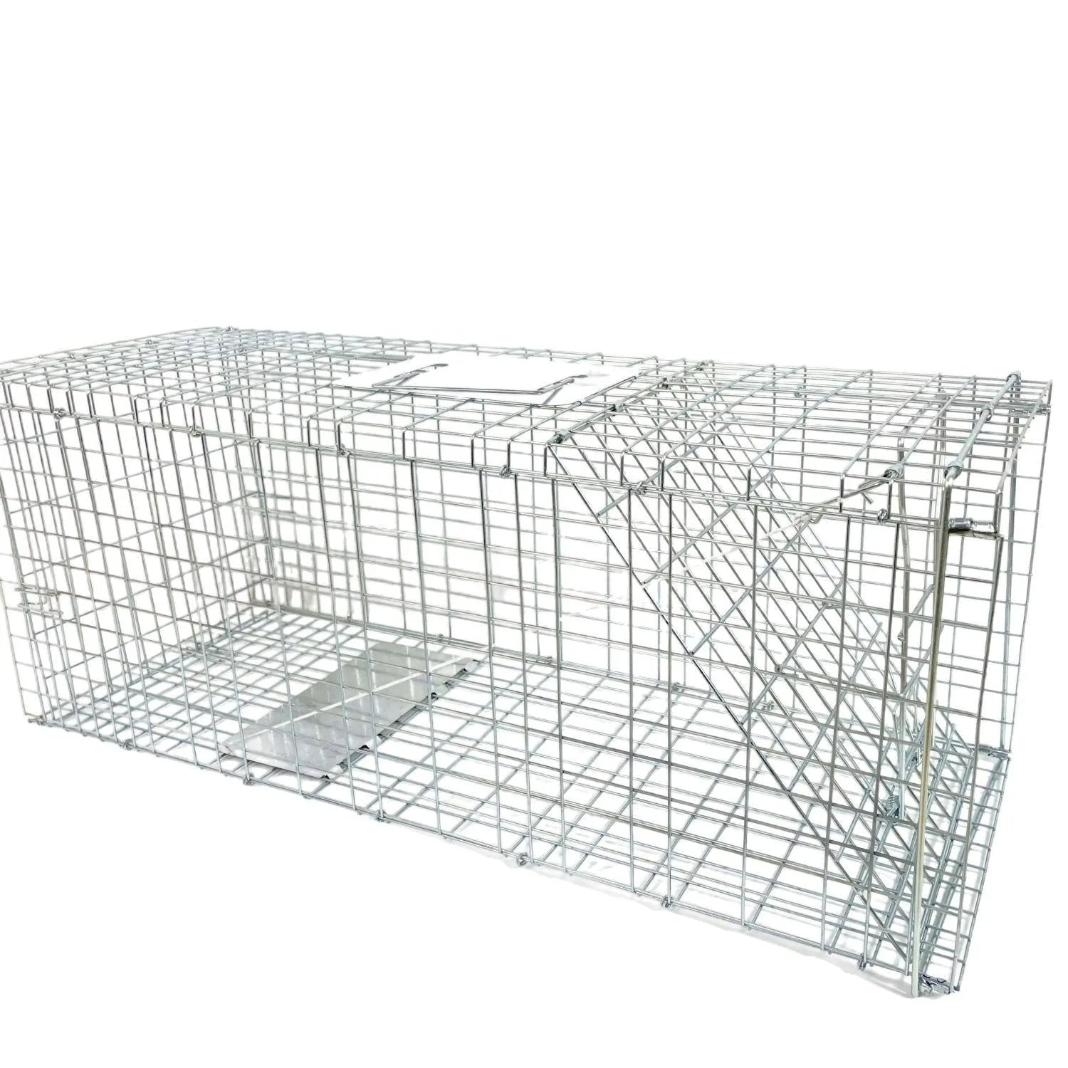 Fully automatic foldable cat trap cage galvanised steel 60x20x18cm with pedal mechanism on grass