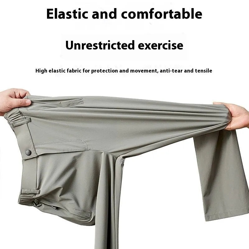 Men's ice silk leisure trousers in loose straight cut with elastic waistband in black colour