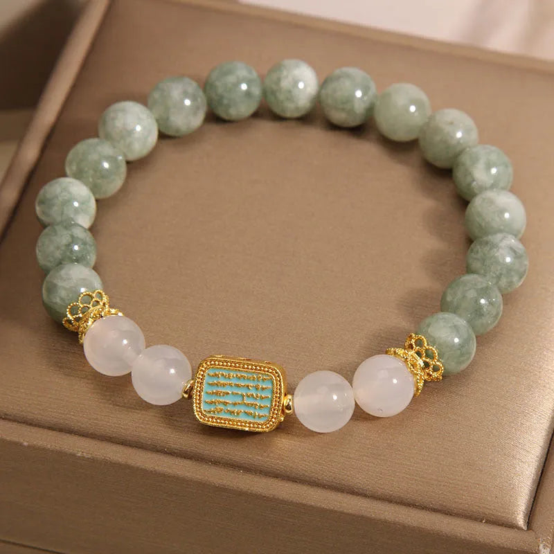 Oil green emerald crystal bracelet with five sutra scripture charms for women