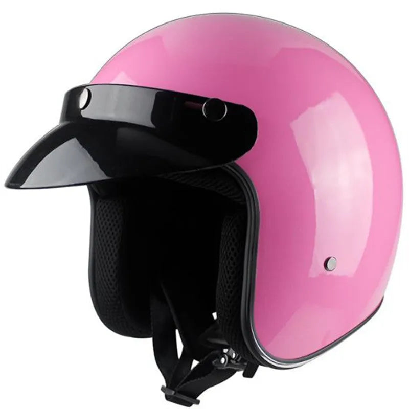 Men and women retro half-face motorcycle helmet in matte black with ABS shell