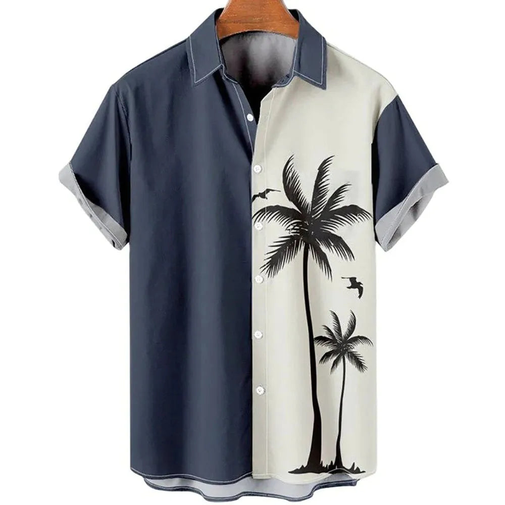 Men's slim fit floral print short sleeve shirt in polyester available sizes S to 5XL