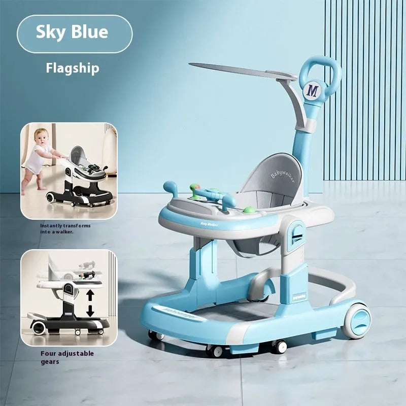 Baby walker lightweight folding anti-rollover with black plate music pattern and sunshade