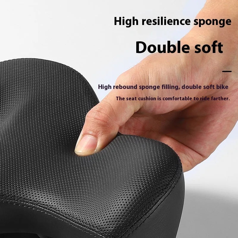 Black bicycle saddle cushion made from leather and polyurethane foam for shock absorption
