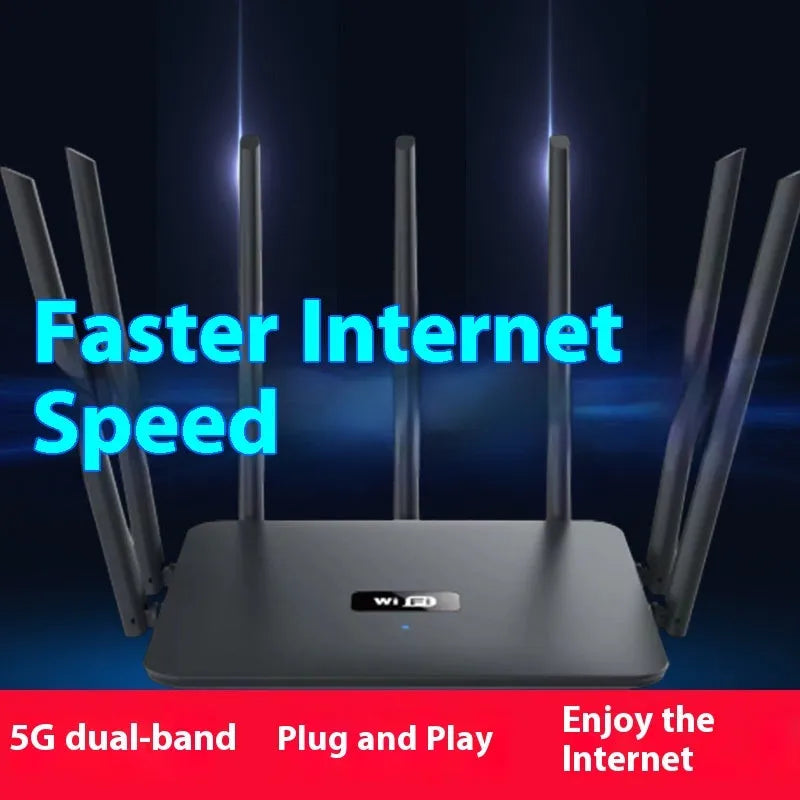 Black and white dual-frequency 5G Gigabit router with multiple antennas for through-wall home WiFi coverage