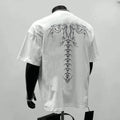 Men's black loose fit cotton t-shirt with white couple letter print on chest