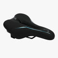 Mountain bike saddle cushion with leather fabric surface and silicone padding in black, 26x18x6cm